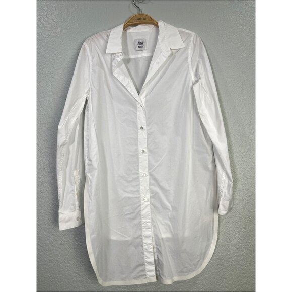 Francois Girbaud Closed Vtg Button Up Womens S White Collared Hi Lo Hem 80s 90s - Picture 1 of 6